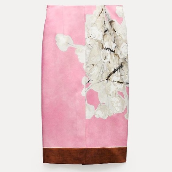 NWT ZARA Pink Floral Pencil Skirt - Picture 3 of 11